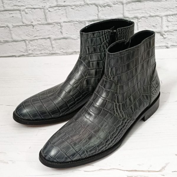 نیم بوت مردانه مجلسی چرم طبیعی دستدوز آلپاین کروکودیلی طوسی