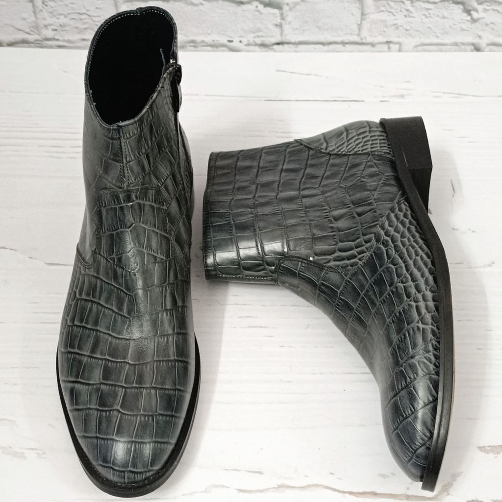 قیمت نیم بوت مردانه مجلسی چرم طبیعی دستدوز آلپاین کروکودیلی طوسی