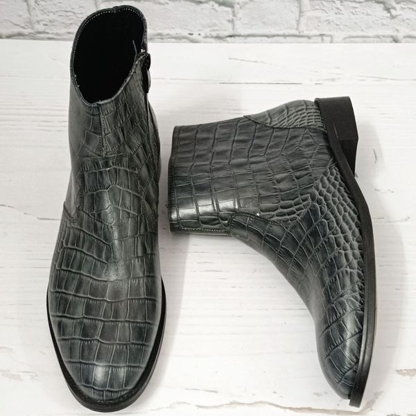 نیم بوت مردانه مجلسی چرم طبیعی دستدوز آلپاین کروکودیلی طوسی