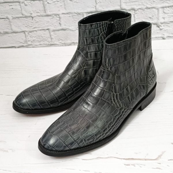 نیم بوت مردانه مجلسی چرم طبیعی دستدوز آلپاین کروکودیلی طوسی