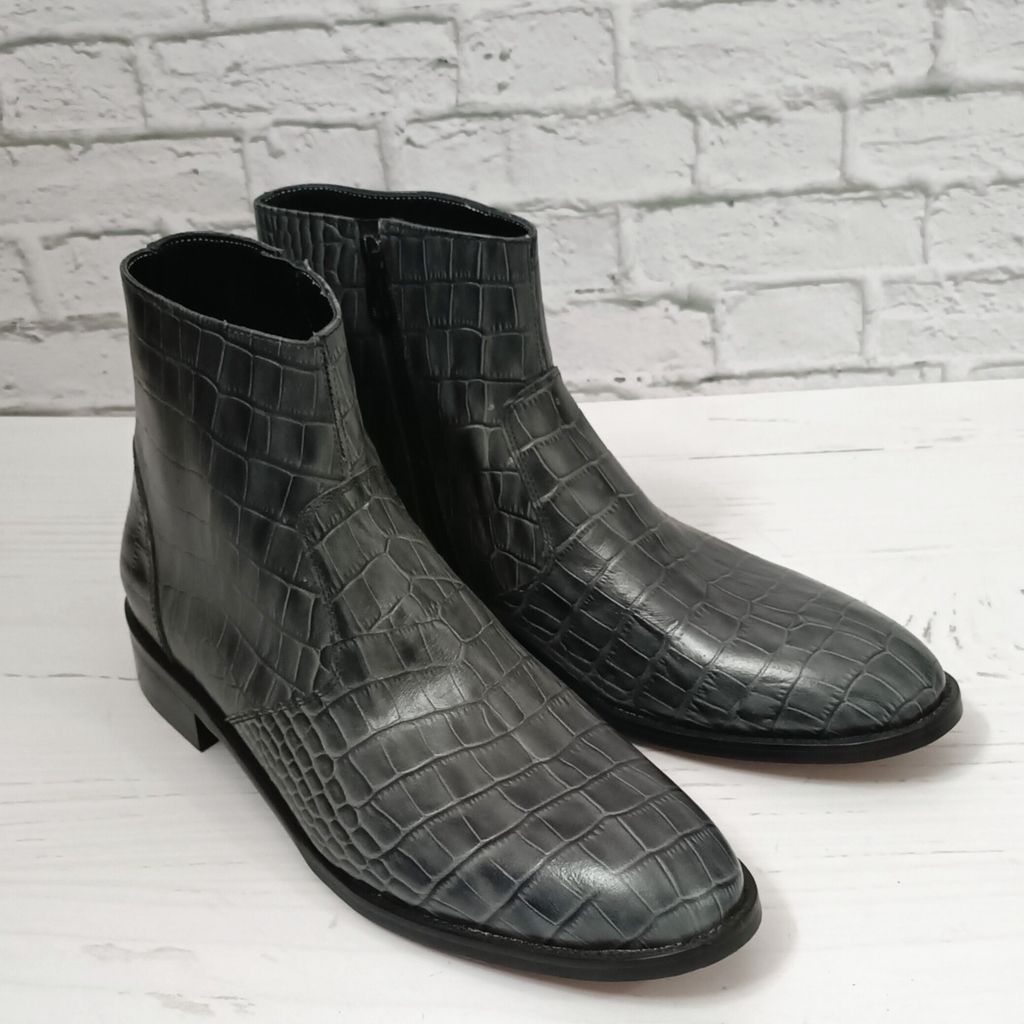 قیمت ارزان نیم بوت مردانه مجلسی چرم طبیعی دستدوز آلپاین کروکودیلی طوسی