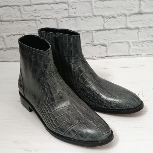 نیم بوت مردانه مجلسی چرم طبیعی دستدوز آلپاین کروکودیلی طوسی