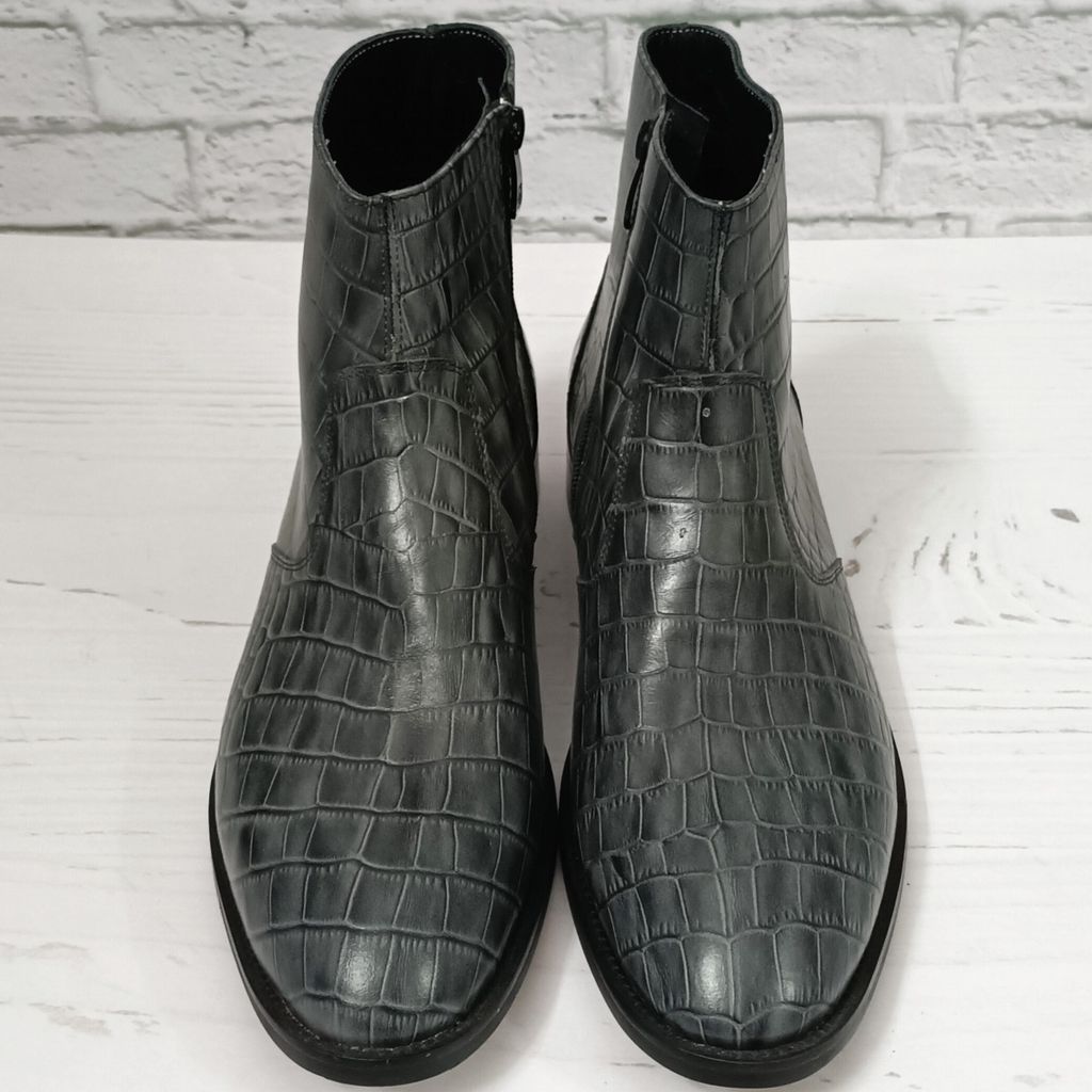 خرید آنلاین نیم بوت مردانه مجلسی چرم طبیعی دستدوز آلپاین کروکودیلی طوسی