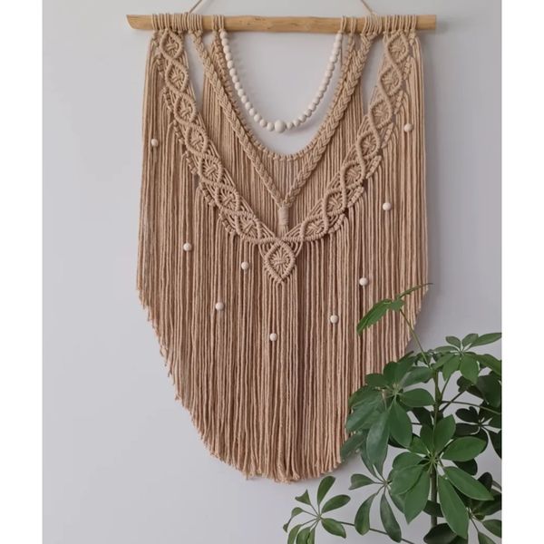 دیوارکوب اویز مکرومه بافی مهره دار مدل لعلینه