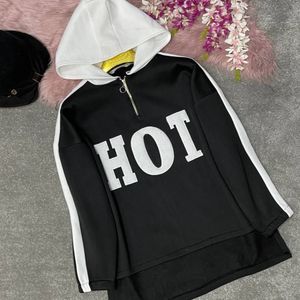 خرید انلاین هودی کلاه دار طرح نیم زیپ HOT