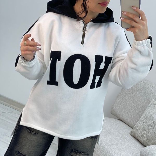 هودی کلاه دار طرح نیم زیپ HOT