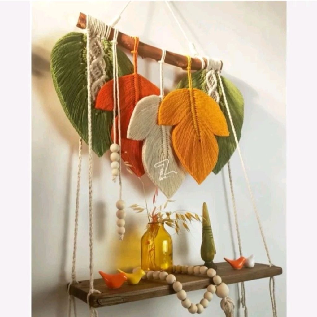 قیمت شلف چوبی پاییزی مکرومه بافی طرح غروب