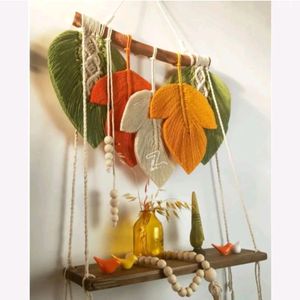 شلف چوبی پاییزی مکرومه بافی طرح غروب