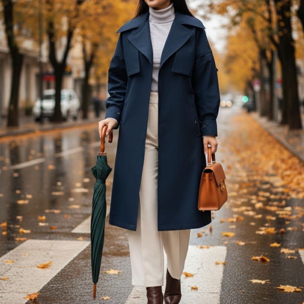 خرید انلاین بارونی آستردار سلن رنگ سرمه ای