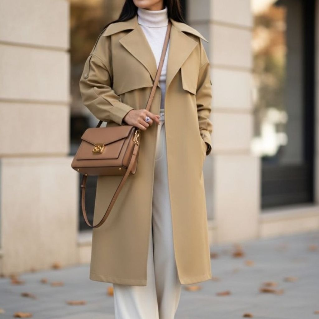 قیمت ارزان بارونی آستردار سلن رنگ کرم