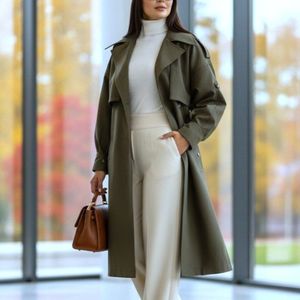 بارونی آستردار سلین رنگ زیتونی