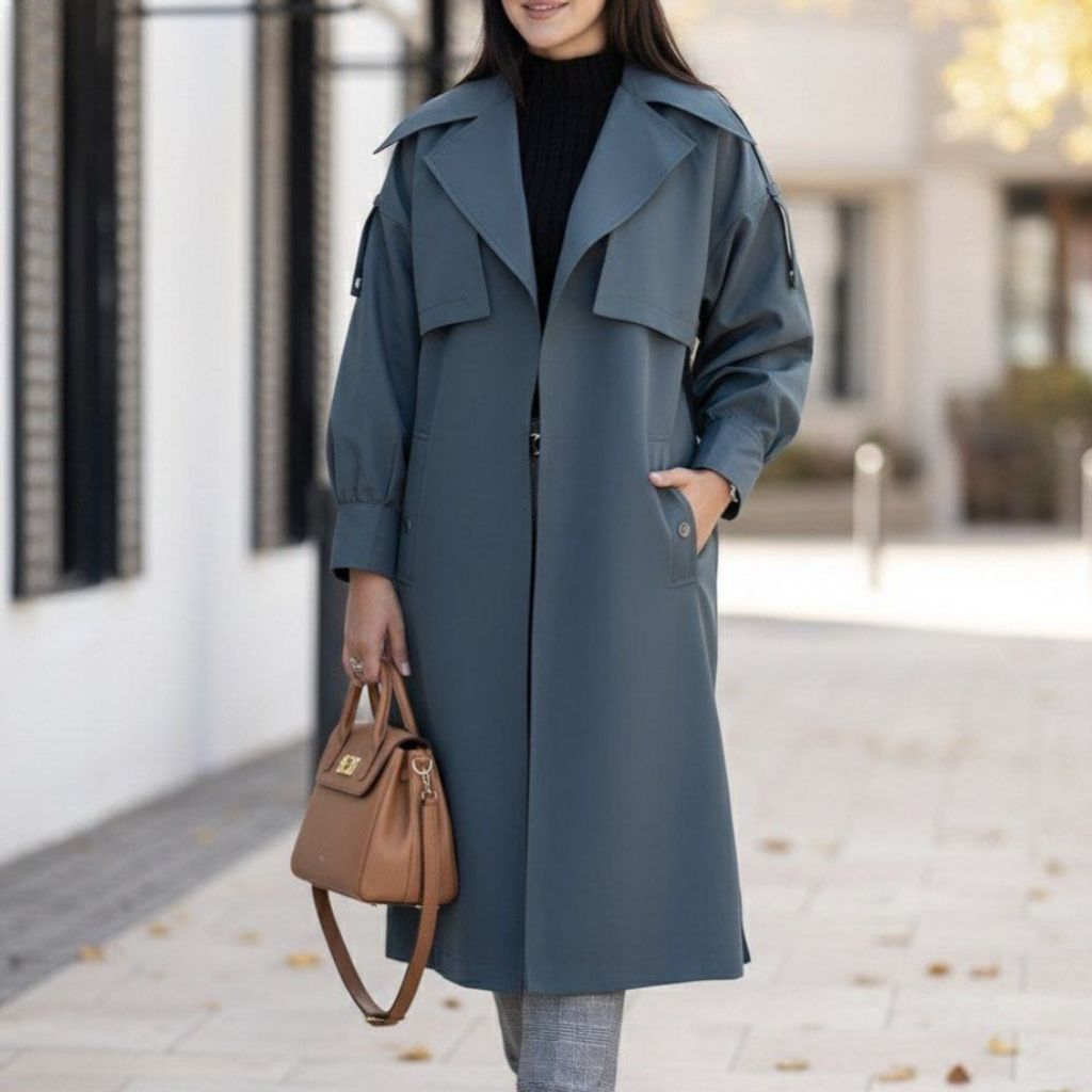 خرید انلاین بارونی آستردار سلین رنگ آبی نیلی