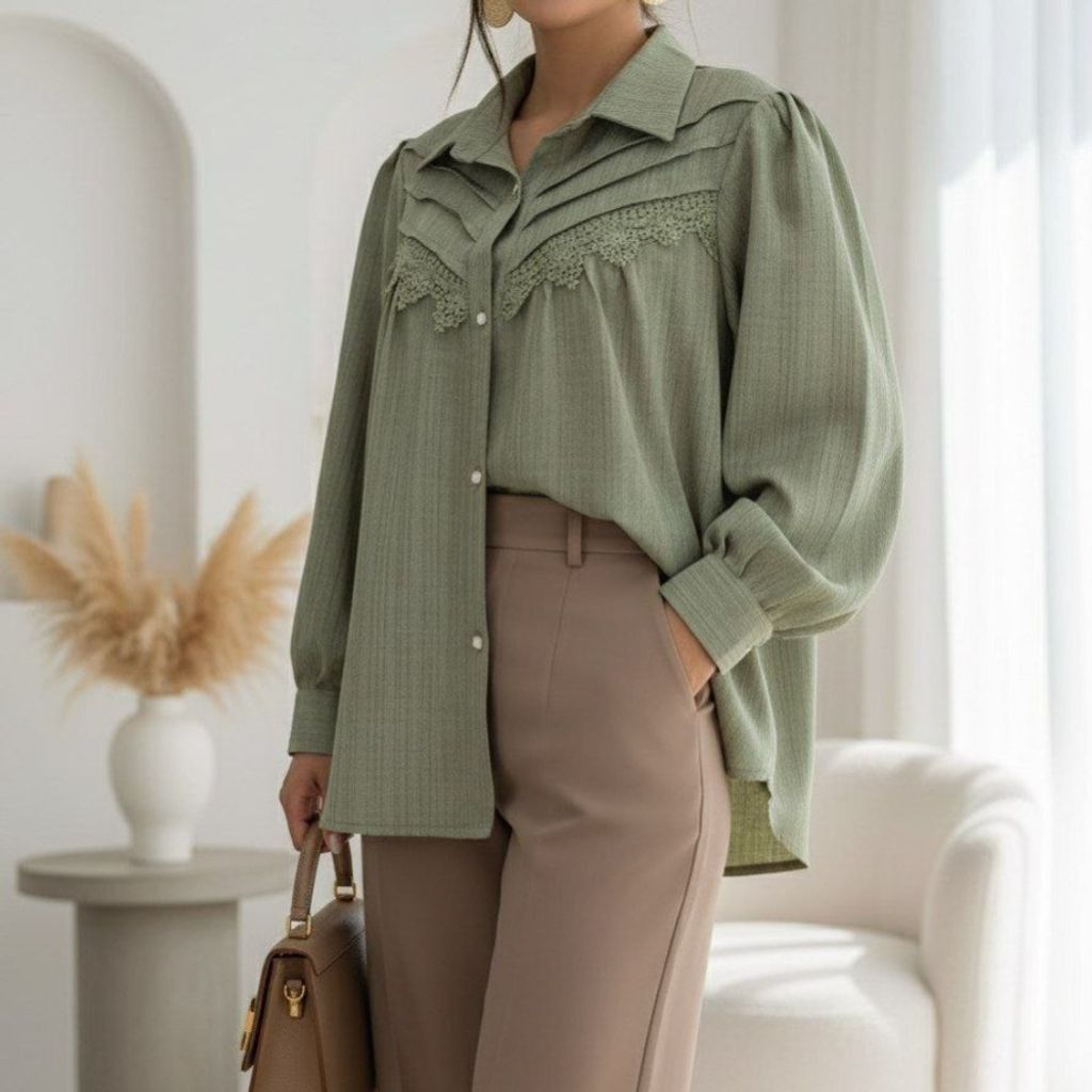 قیمت ارزان شومیز مزونی مدل رها رنگ کاهویی