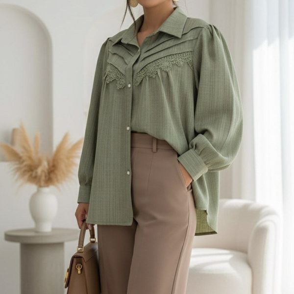 شومیز مزونی مدل رها رنگ کاهویی