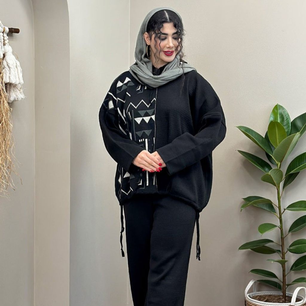 خرید اینترنتی بافت ست زنانه طرح هودی و شلوار