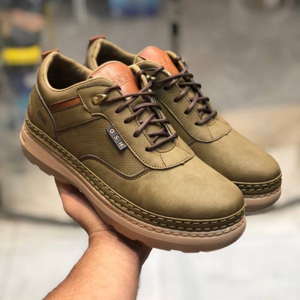 کفش چرم اسپرت مردانه مدل فراز رنگ زیتونی