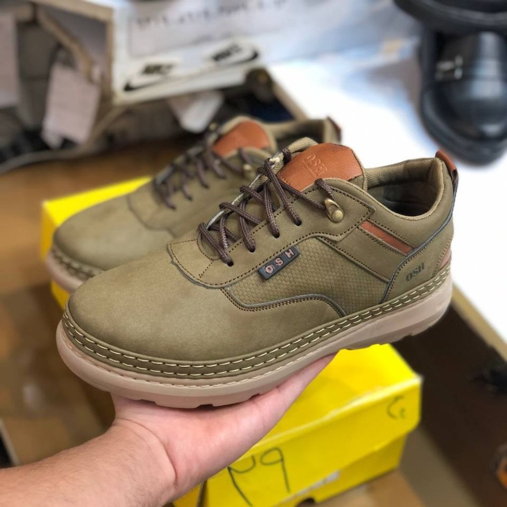 خرید اینترنتی کفش چرم اسپرت مردانه مدل فراز رنگ زیتونی