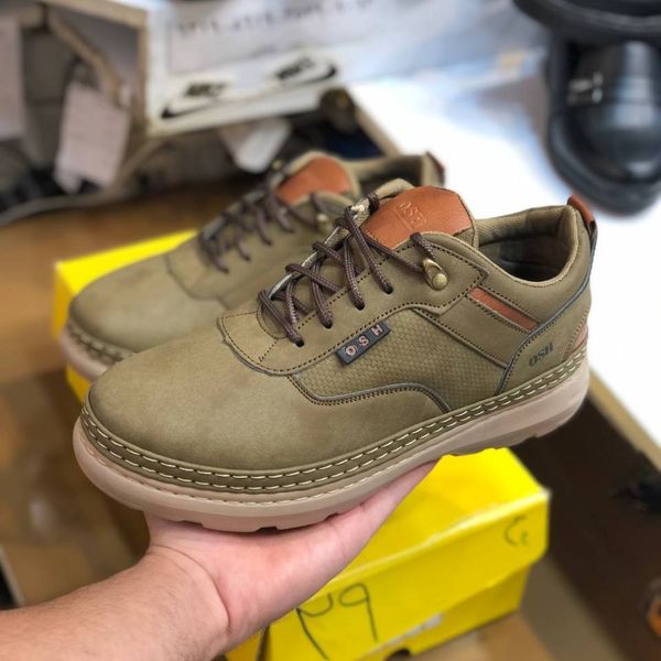 کفش چرم اسپرت مردانه مدل فراز رنگ زیتونی