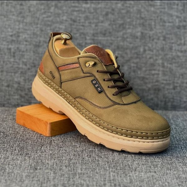 کفش چرم اسپرت مردانه مدل فراز رنگ زیتونی