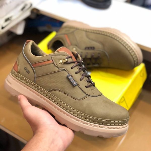 کفش چرم اسپرت مردانه مدل فراز رنگ زیتونی