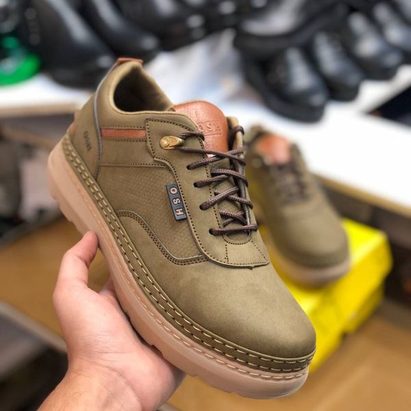کفش چرم اسپرت مردانه مدل فراز رنگ زیتونی