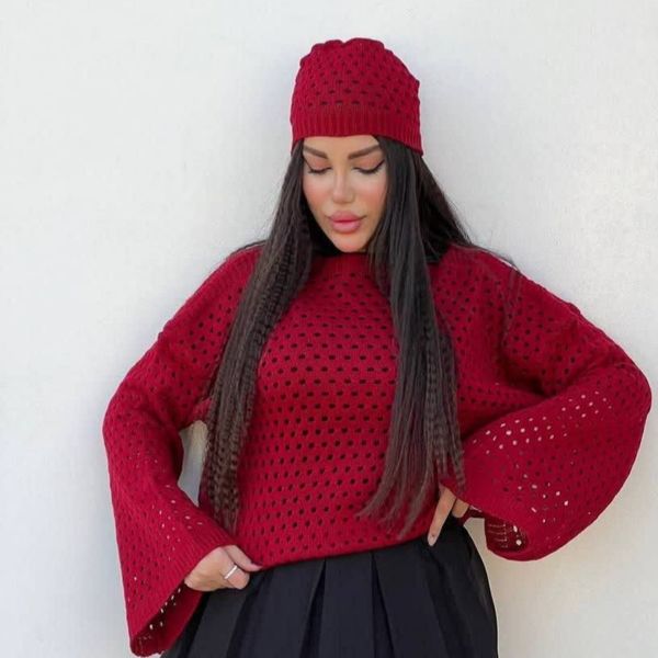 ست کراپ و کلاه بافت