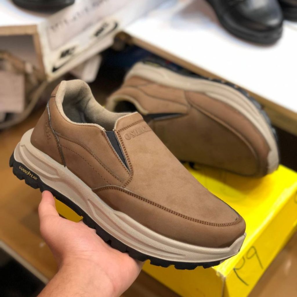 فروش اینترنتی کفش بی بند مردانه چرم مدل صبا رنگ قهوه ای