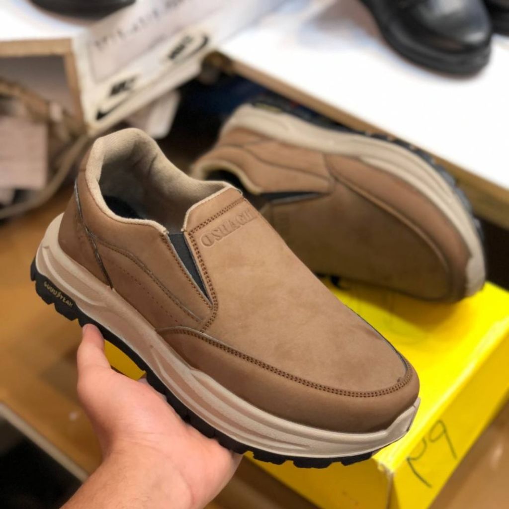 مشخصات کفش بی بند مردانه چرم مدل صبا رنگ قهوه ای