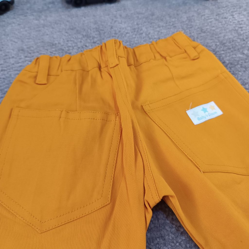 قیمت ارزان شلوار اسپرت کتان بچه گانه خردلی وارداتی