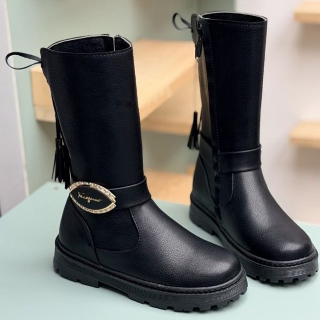 خرید آنلاین بوت بلند بچگانه چرمی نگینی کد 4080402