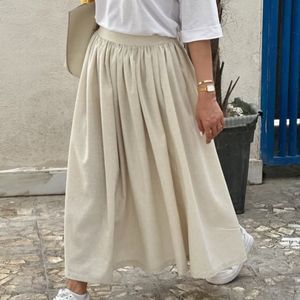 مشخصات دامن زنانه لینن چین‌دار بلند پشت کمر کش