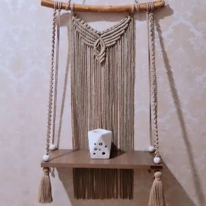 شلف چوبی مینیمال مکرومه مدل مریلا