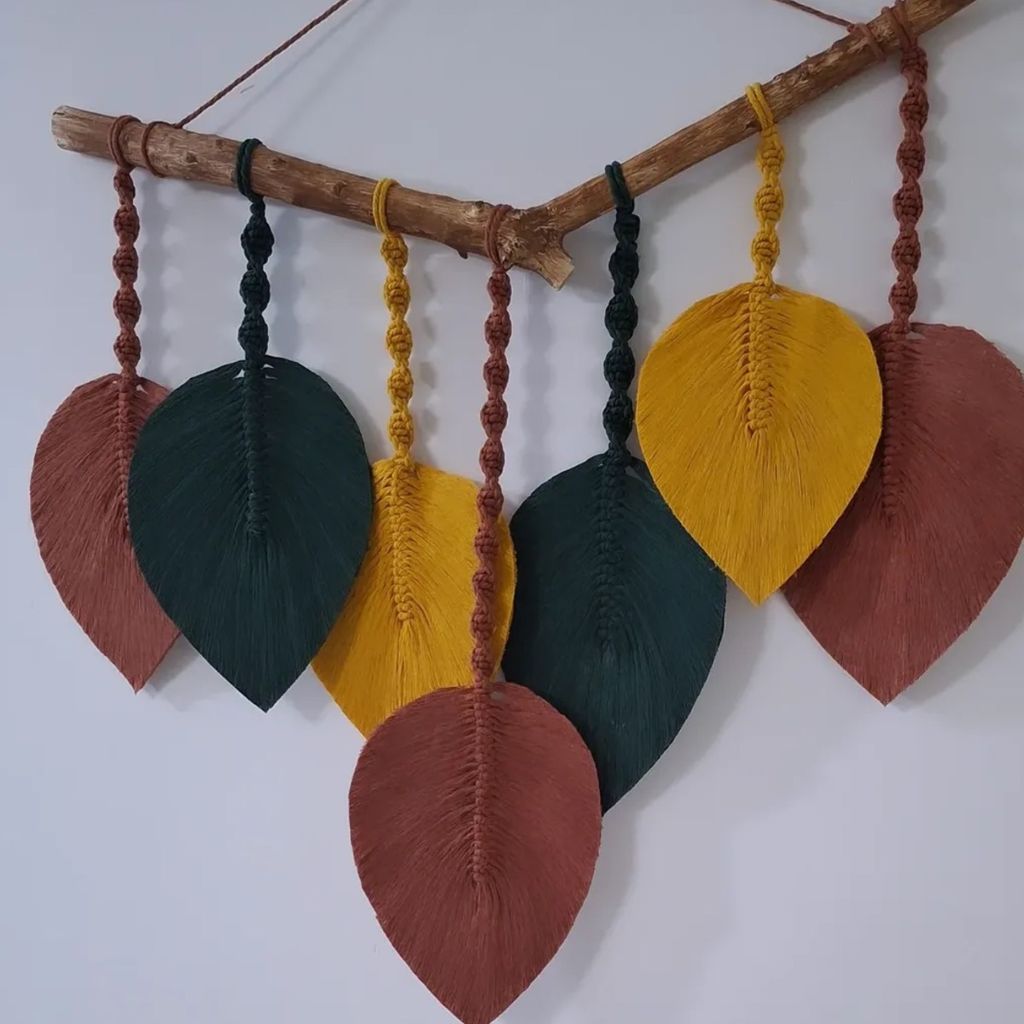 قیمت ارزان دیوارکوب اویز مکرومه برگ مدل پیچ دار ارت بیوتی