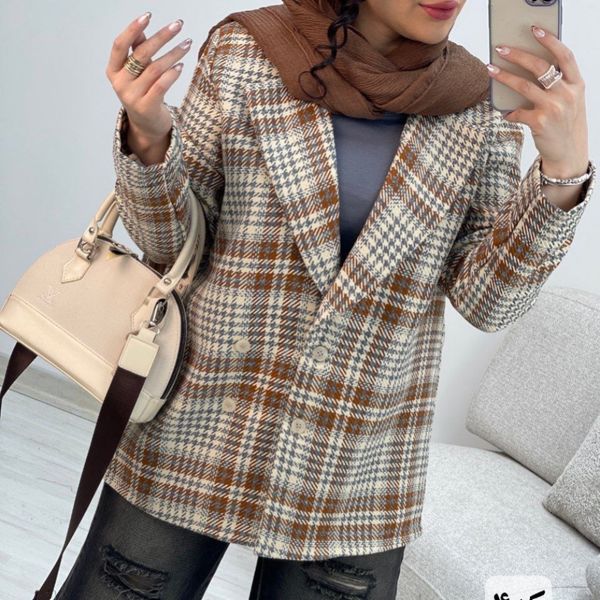 کت چهارخونه طرح یقه انگلیسی سارینا