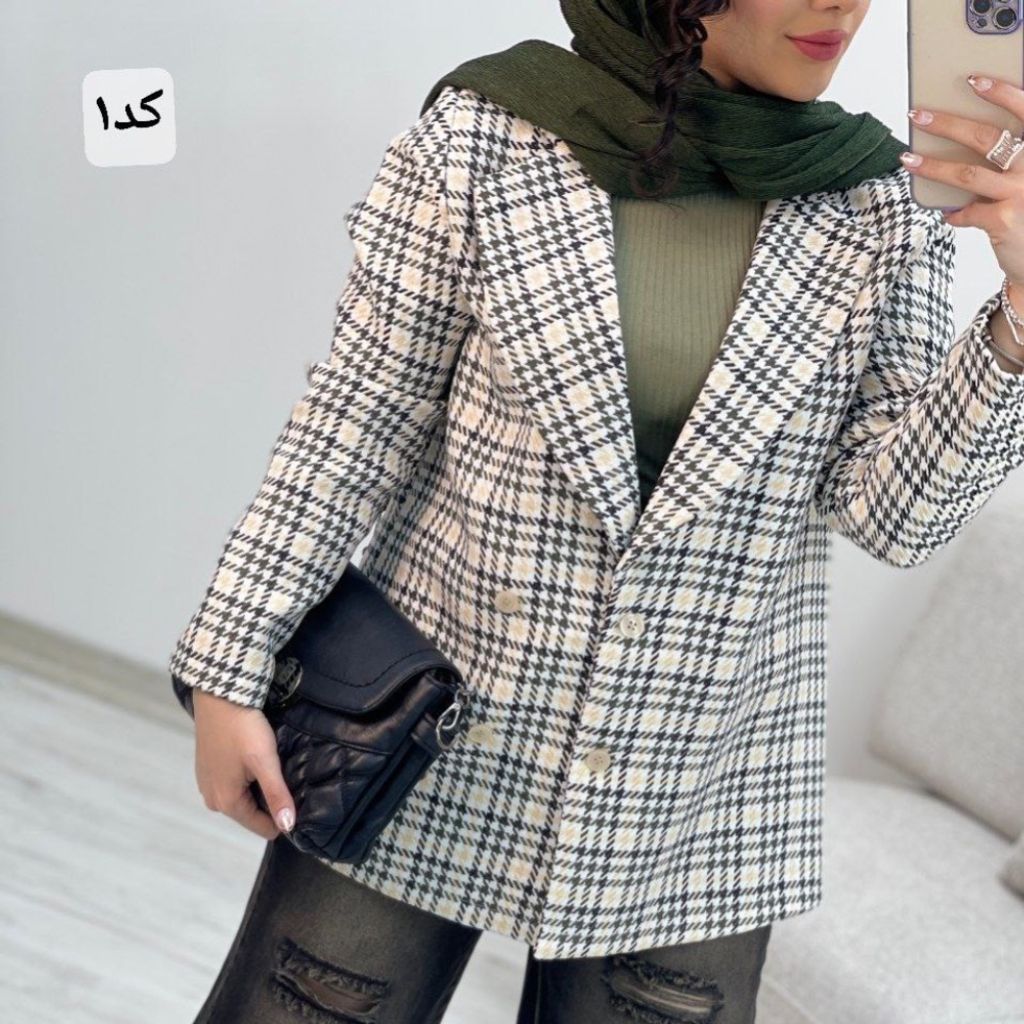 قیمت ارزان کت چهارخونه طرح یقه انگلیسی سارینا