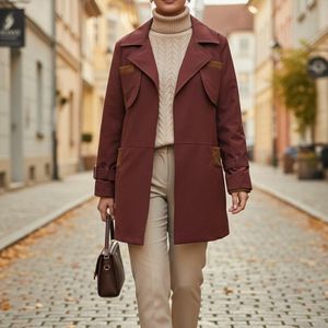 قیمت ارزان بارونی آستردار سولین تا سایز 54 عنابی