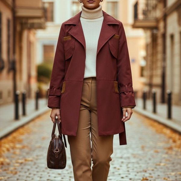 بارونی آستردار سولین تا سایز 54 عنابی