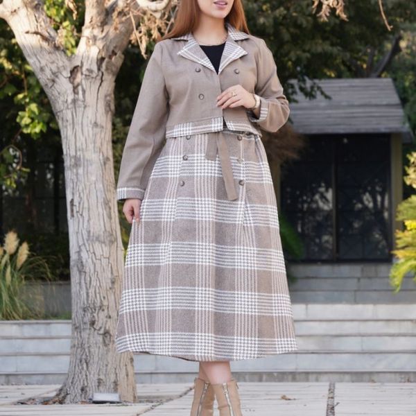 کت و دامن پاییزه زنانه طوسی سیر