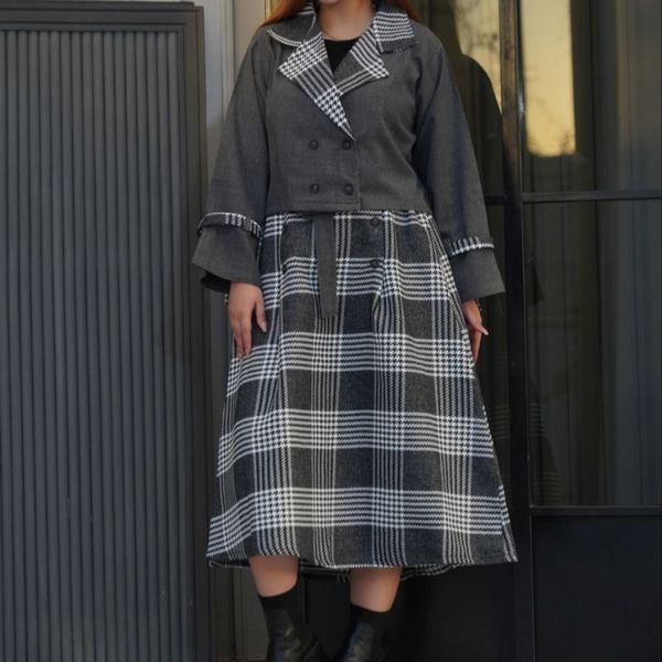 کت و دامن پاییزه زنانه طوسی سیر