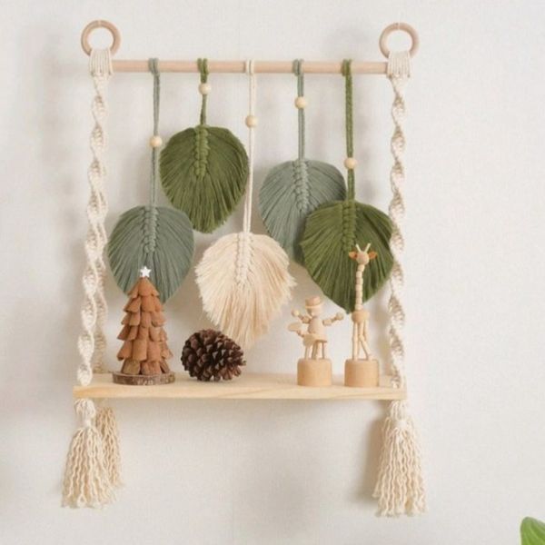 شلف مدرن چوبی مکرومه برگ آرت بیوتی