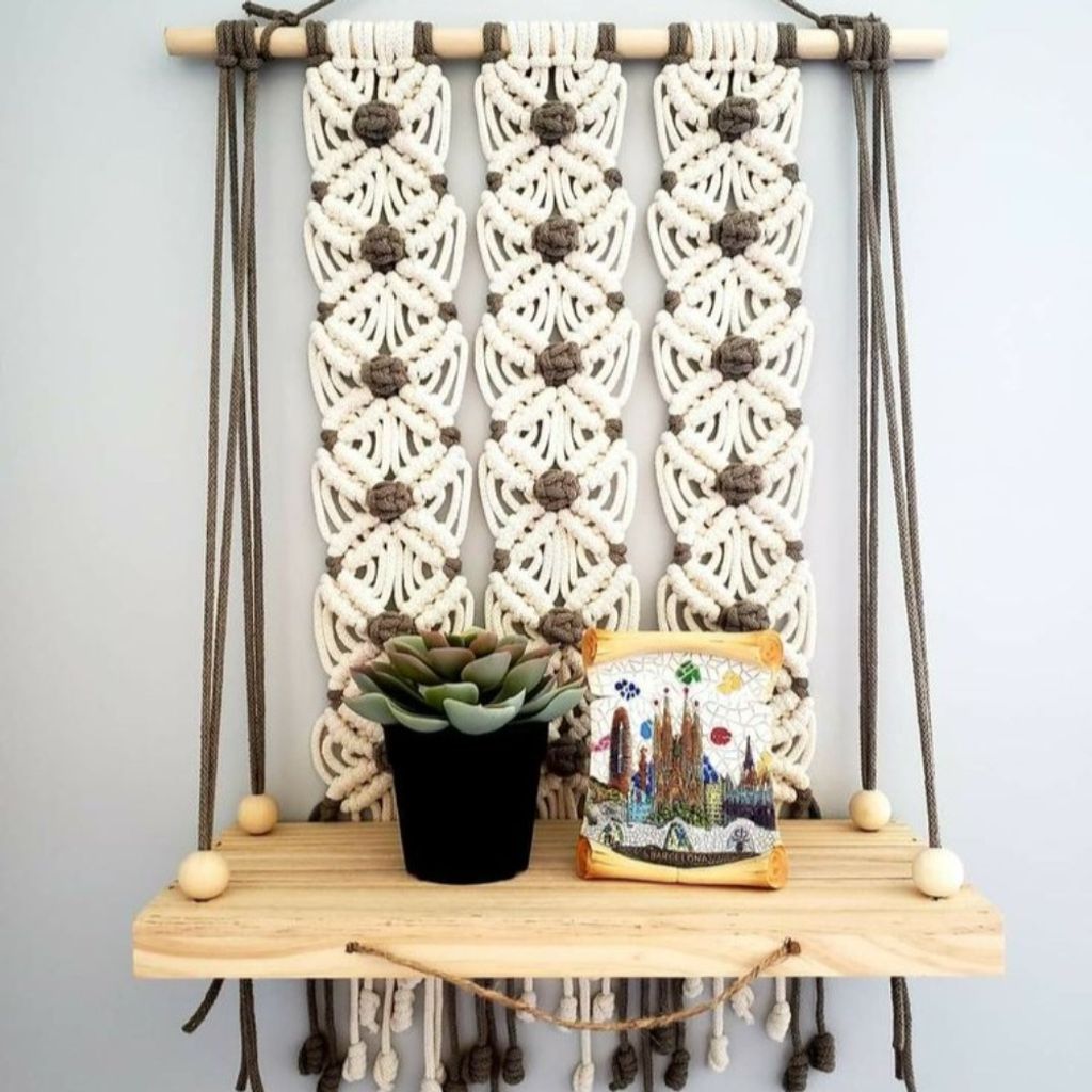 فروش اینترنتی شلف_چوبی مکرومه مدرن طرح قهوه