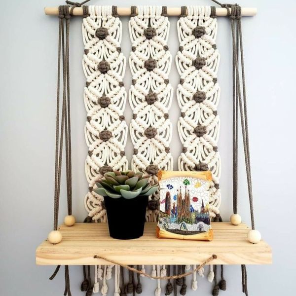 شلف_چوبی مکرومه مدرن طرح قهوه