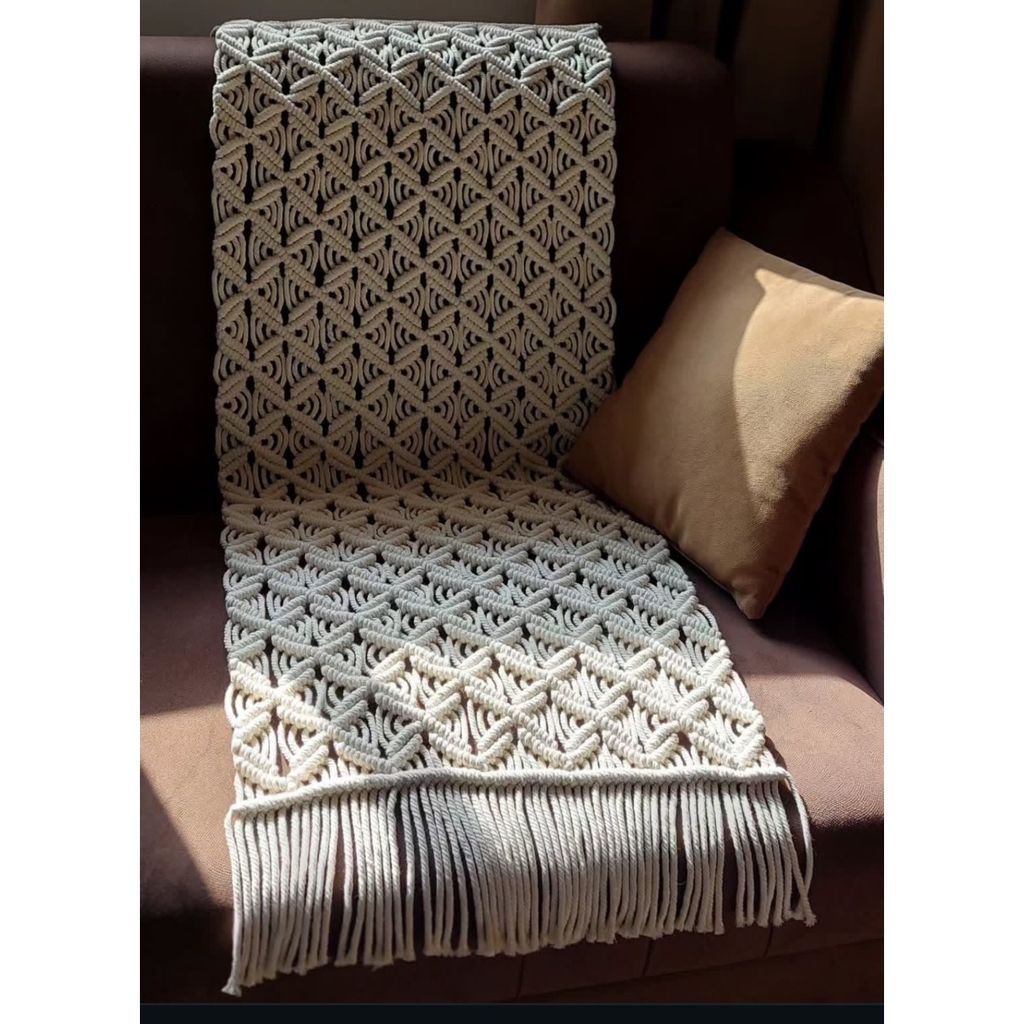 فروش اینترنتی شال مبل مکرومه بافی دکوراتیو مدل ماهور