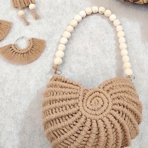 ست کیف و گوشواره مکرومه بافی