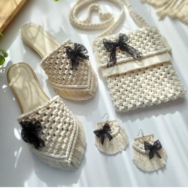 ست مکرومه بافی مدل پاپیون گیپور