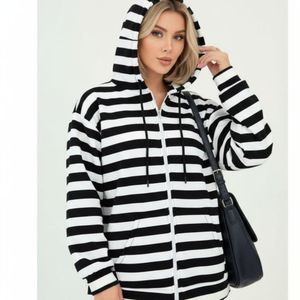 قیمت ارزان سویشرت زنانه و دخترانه طرح جلو زیپ راه راه