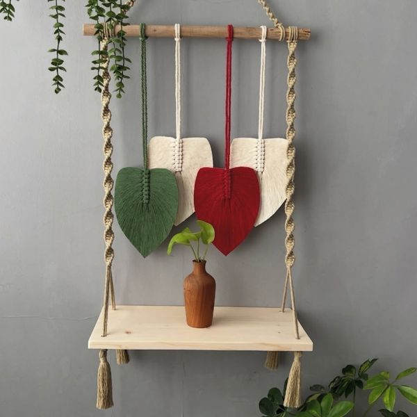 دیوارکوب شلف چوبی مکرومه مدرن طرح یلدا