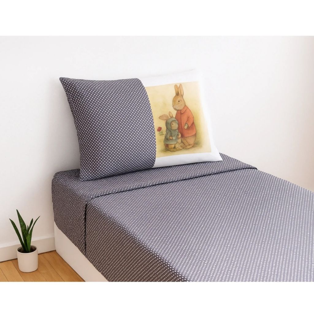 فروش اینترنتی ملحفه تشک مدل کشدار طرح مامان خرگوشه یک نفره 2تکه