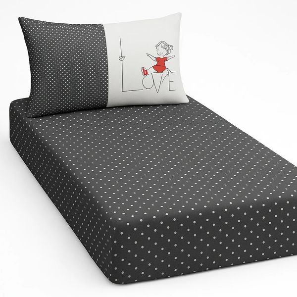 ملحفه تشک مدل کشدار طرح love یک نفره 2تکه