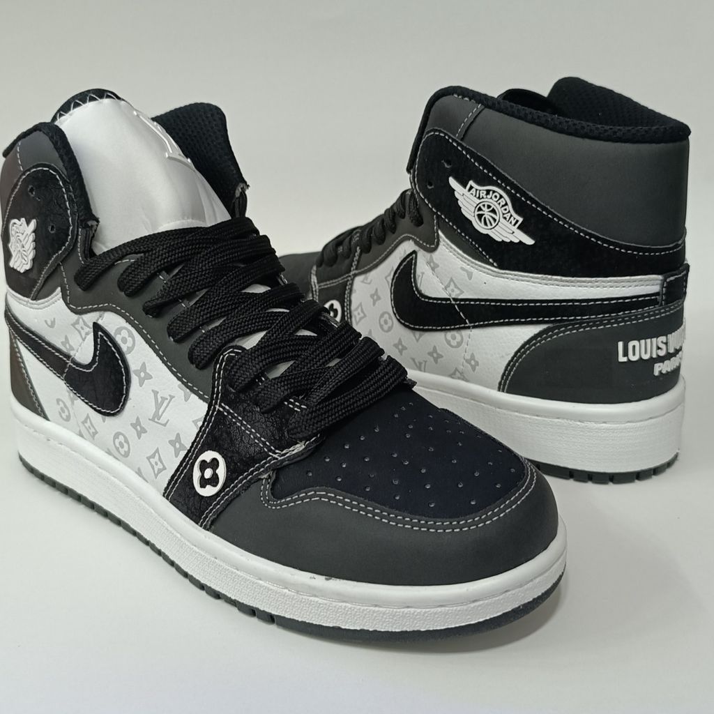 خرید اینترنتی کتونی مردانه جردن ال وی ساقدار مشکی سفید کیفیت بالا